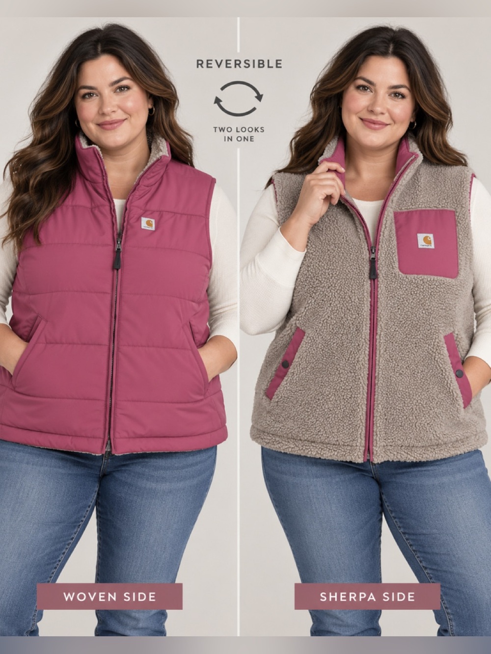 Carhartt large Reversible Sherpa & Woven Vest - Rose Taupe